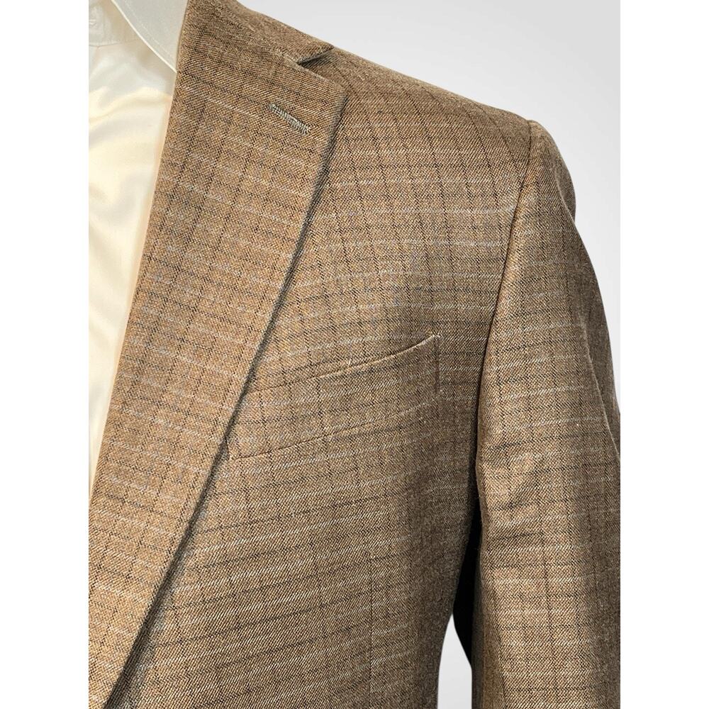 Hart Schaffner Marx 46R Heatherd Brown Ice Blue Plaid Sport Coat - Picture 7 of 15